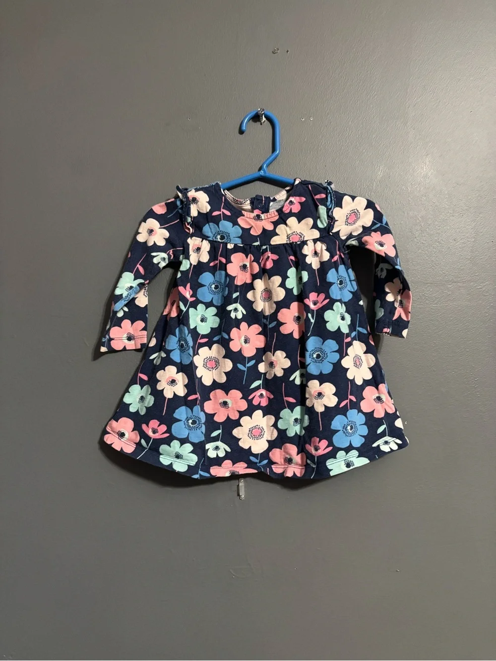 Carter's colorful feminine Flower 100% Cotton Long Sleeve A-Line Dress Girls 12m